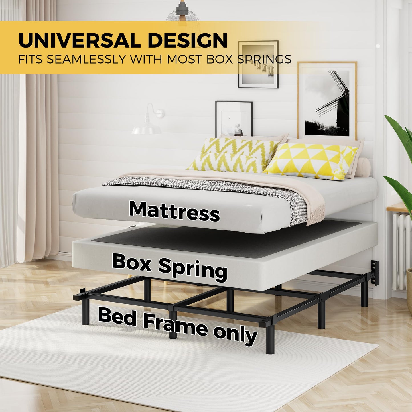 Awesofurni Queen Bed Frame, 7 Inch Basics Metal Bed Frame, Heavy Duty 9-Leg Base for Box Spring and Mattress, Noise-Free, Easy Assembly, Black