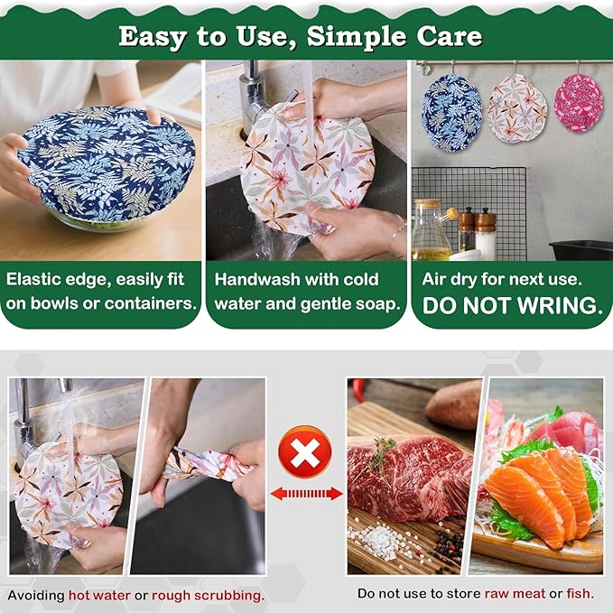 5-Size Beeswax Bowl Covers for Bread Proofing, Reusable Cotton Cloth Bowl Covers, Flexible Beeswax Wraps for Food Storage Christmas Holiday Kitchen Decor(Pinecones)