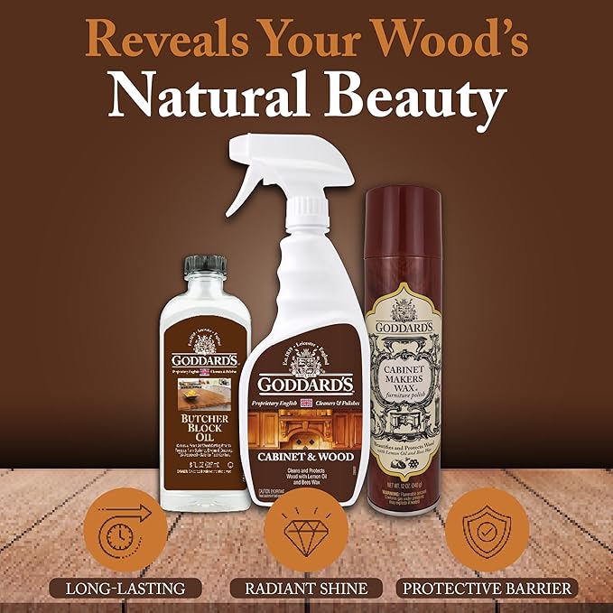 Goddard's Cabinet Makers Wax Spray, Wood Furniture Polish, Conditioner and Dust Cleaner with Bees Wax and Lemon Oil, Shine & Stain Protection, 12 oz