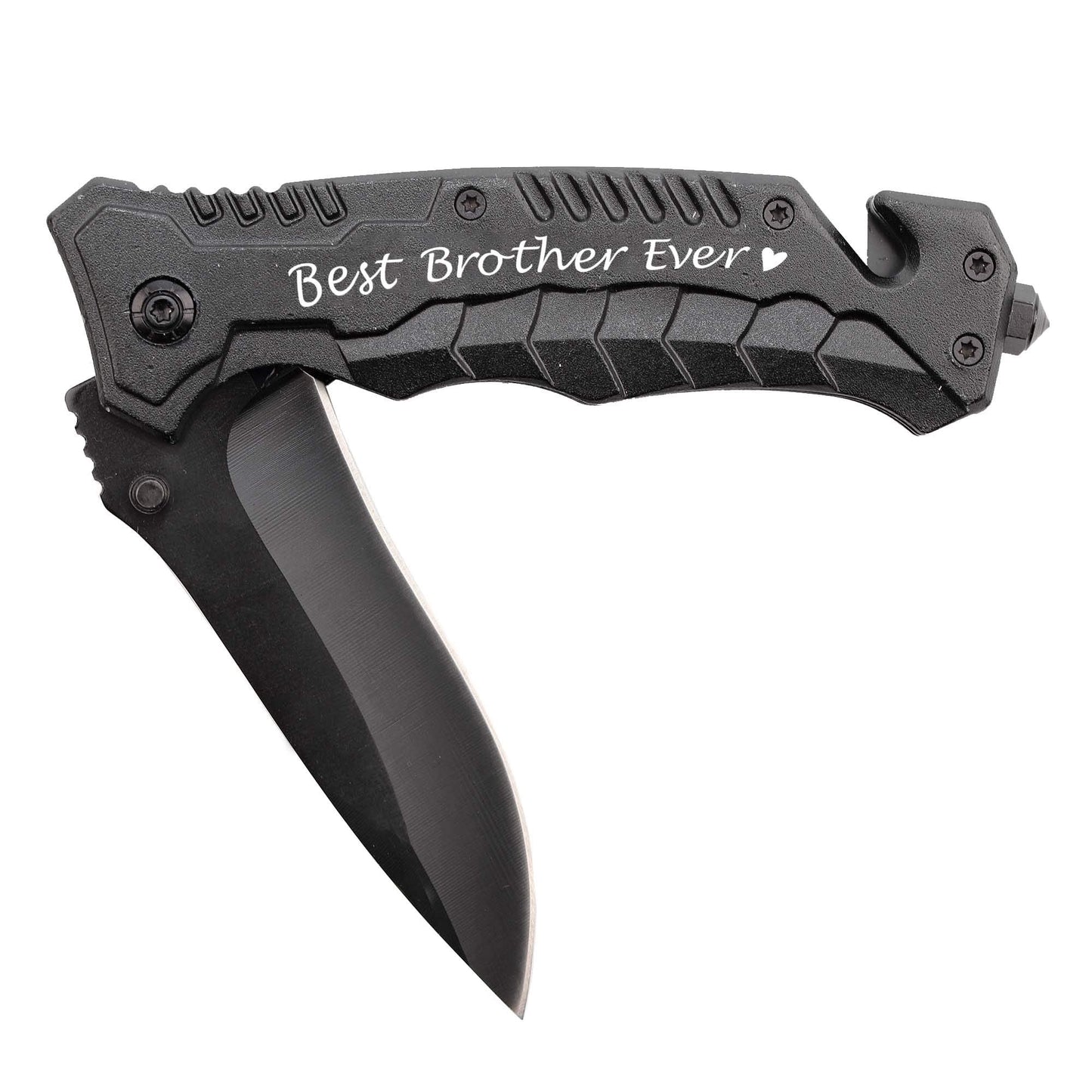 Brother Gift, Engraved Black Pocket Knife for Brother Birthday Gifts Idea Camping Knife with Window Glass Breaker and Seatbelt Cutter, Best Brother Ever, Brother Gift for Christmas Graduation Birthday