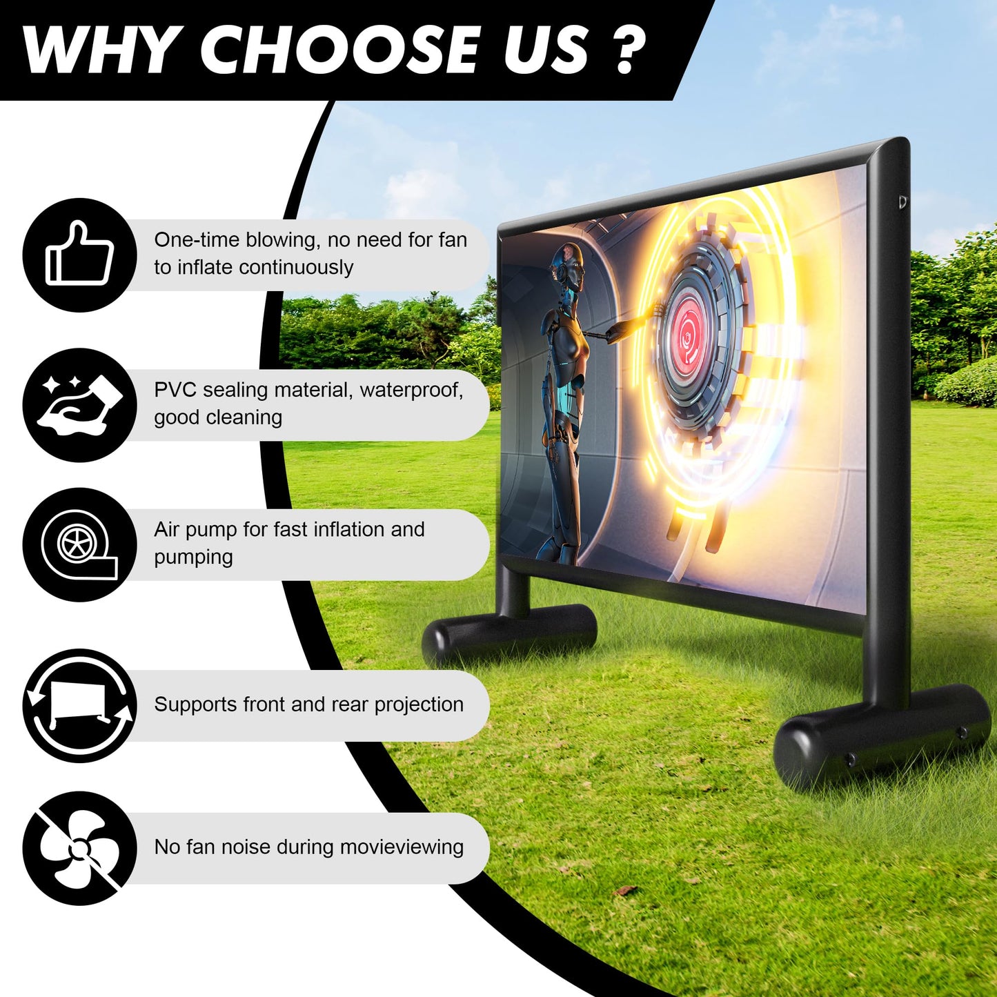 Heipigo Inflatable Projector Screen, 22ft PVC Upgraded Inflatable Movie Screen Outdoor Airtight Design with High Power Air Pump for Outdoor/Indoor - Does Not Require Continuous Inflation
