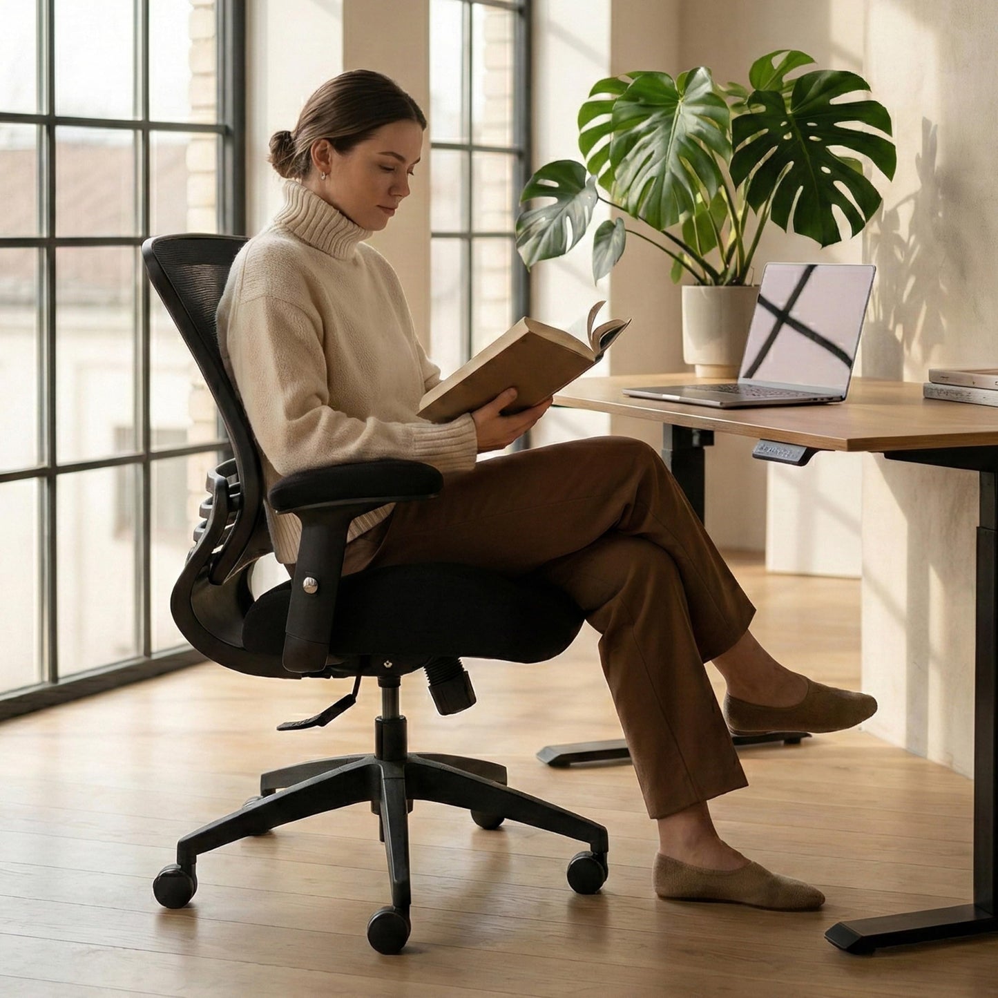 BOLISS Office Chair Mesh Ergonomic Super Soft Thick and Wide Cushion Computer Desk Chair Height Adjustable Arms and Lumbar Support Reduce Back Pain (Black)