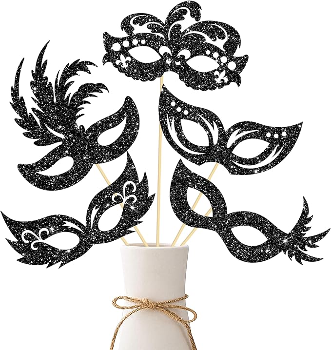 umoni Masquerade Mask Party Centerpiece Sticks 12Pcs Venetian Mask Party Decorations Bachelorette Mask Table Toppers Masqu...