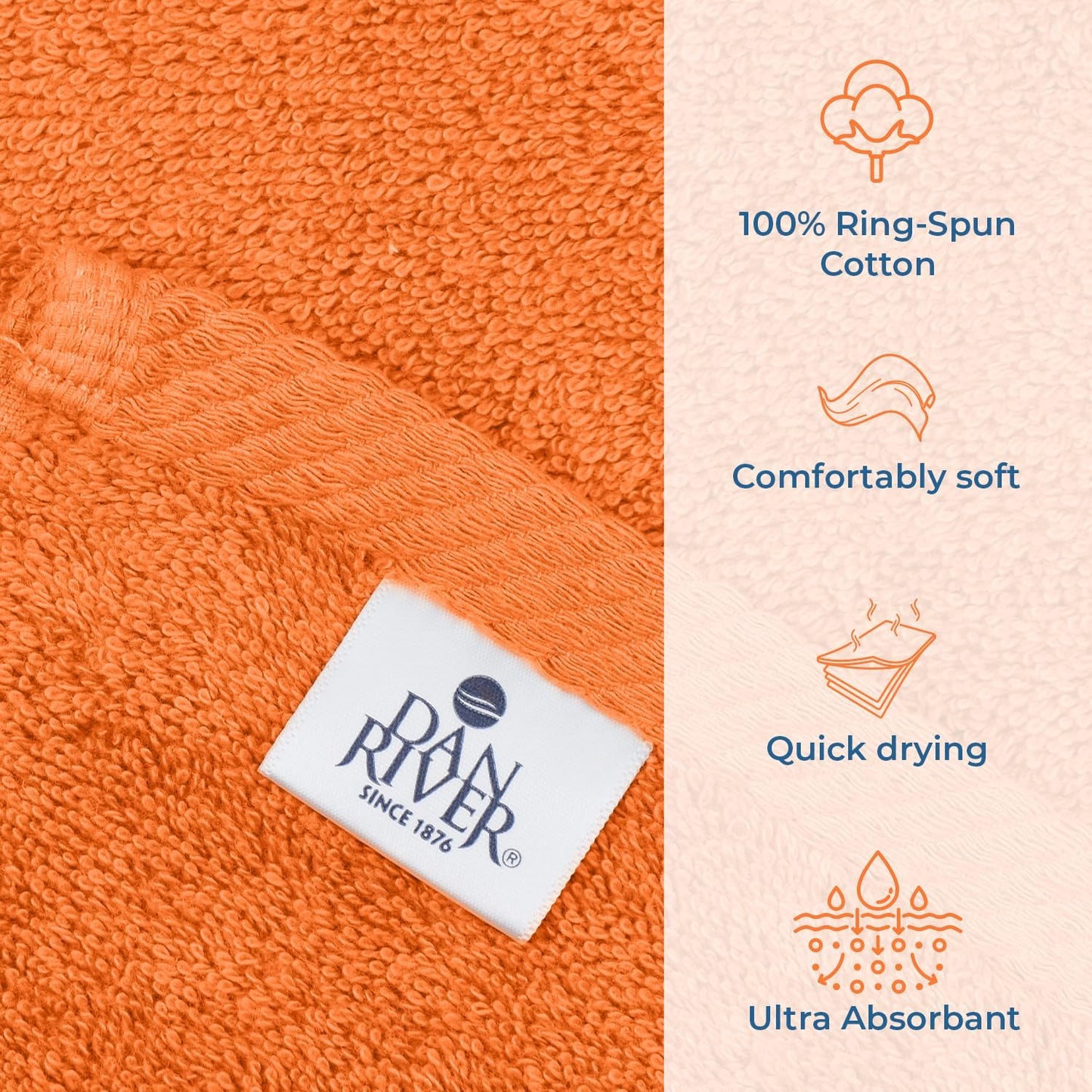 DAN RIVER Pack of 1 Bath Sheet 40x80 Inches, Soft Fluffy Bath Sheets Towels for Adults, Quick Dry Shower Towels - Orange