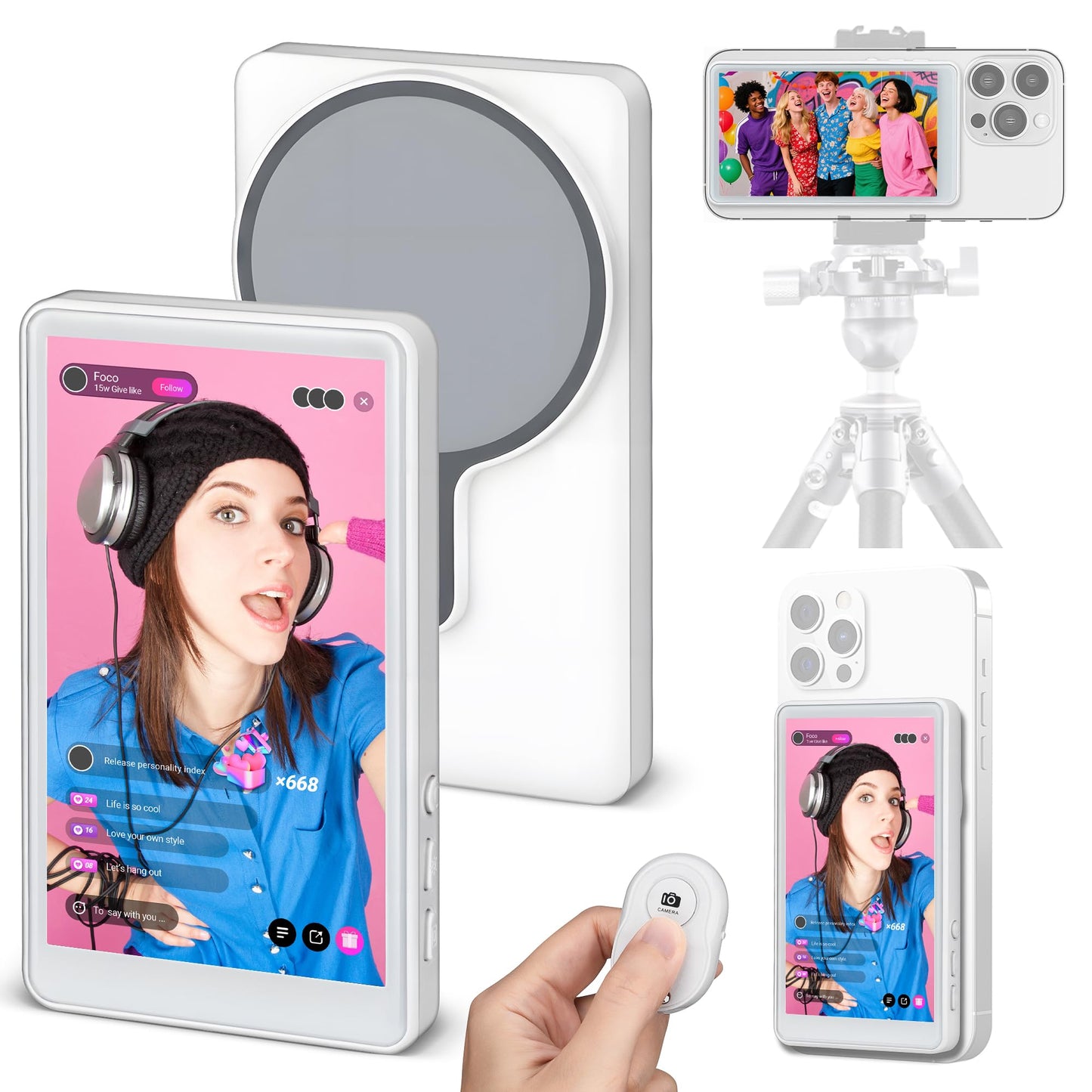 Peloni Phone-Monitor-Magnetic-Selfie-Screen-For-Iphone-Monitor-Back-Camera-Monitor Vlog-Screen Live-Stream-For-Tiktok 1080P Wire