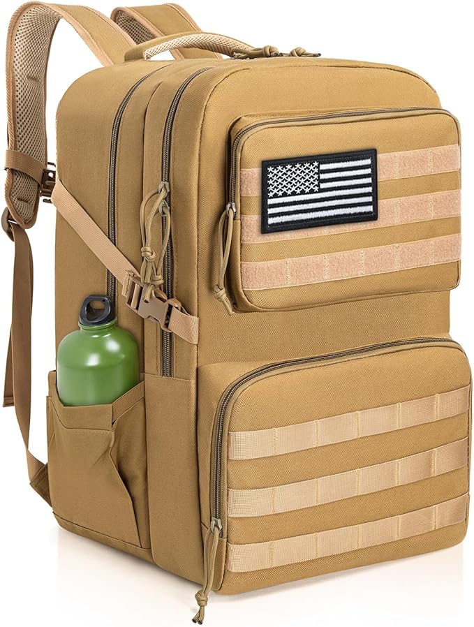IBVIVIC 45L Tactical Backpack for Men, Water-resistant Military MOLLE Assault Backpack Bag for Hunting Camping Travel (Khaki)