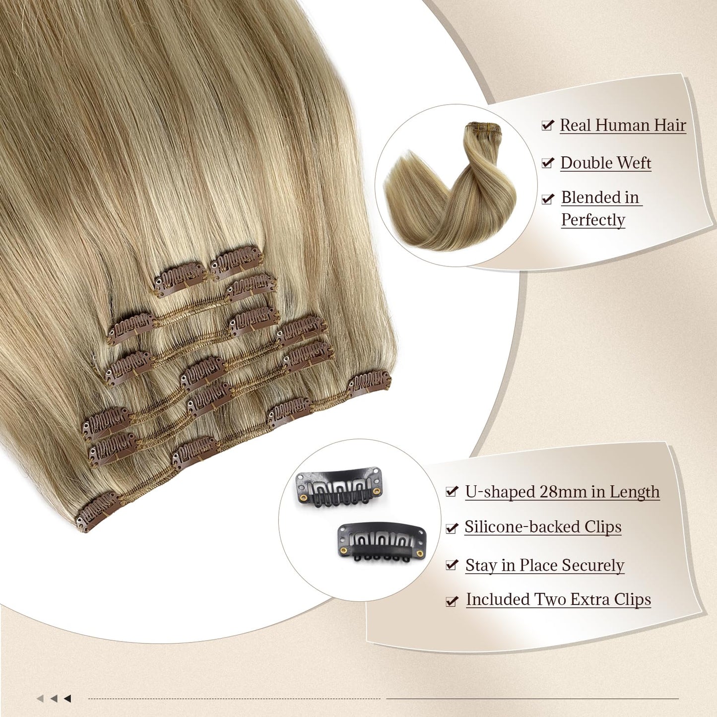 Balayage Hair Extensions Real Human Hair Brown and Blonde 20 Inch 7PCS Clip in Human Hair Extensions Ombre Highlights Medium Bro