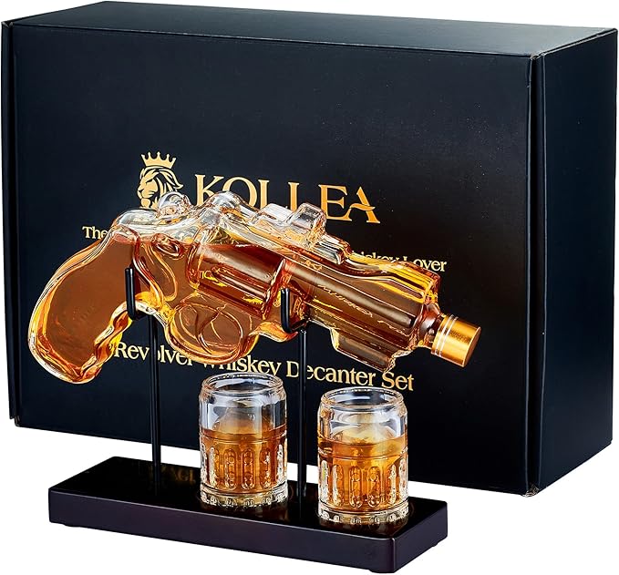 Birthday Gifts for Men Dad, Kollea Gun Whiskey Decanter Set with Shot Glass, Cool Anniversary Ideas for Him Husband Brothe...