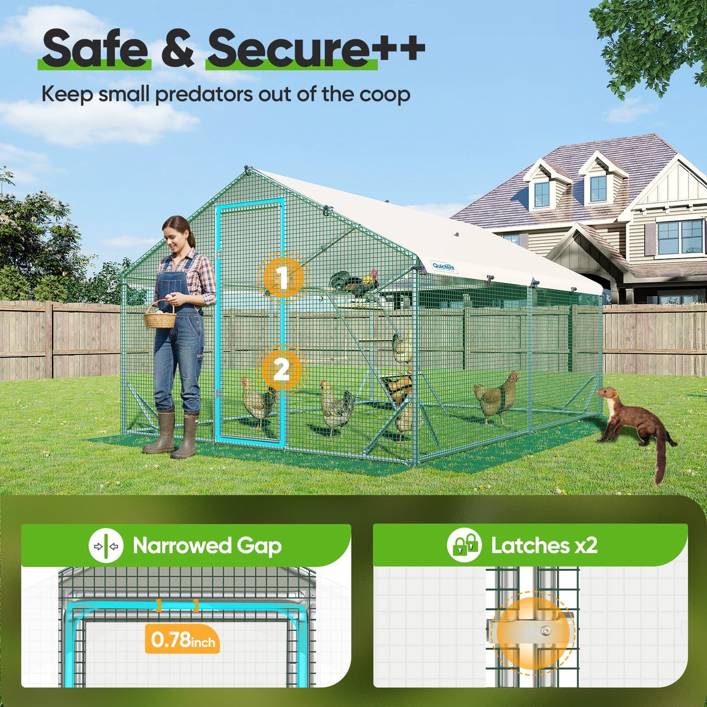 Quictent Advanced Series 12x9 ft Metal Chicken Coop Run with Climbing Ladder, Large Walk-in Outdoor Poultry Cage Heavy Duty Predator Proof Hen Duck Rabbit Farm Pen House, Waterproof Anti-UV Cover