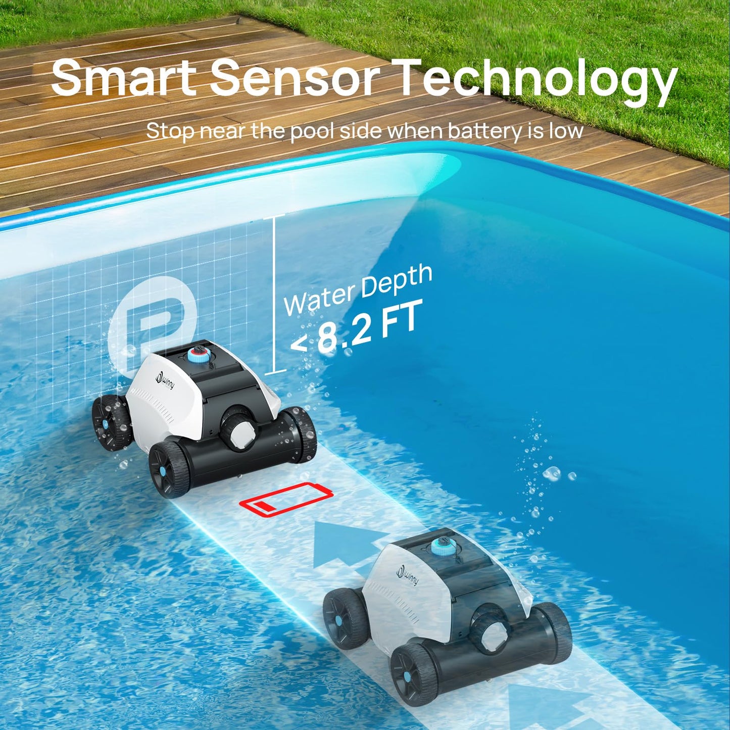 (2025 Upgrade) Robotic Pool Vacuum for Above Ground Pool - 6600mAh for 130mins Runtime & 50W Powerful Suction, Self-Parking Pool Cleaner with 180μm Filter Tray Up to 1300 Sq. Ft (White ‌& Cyan)