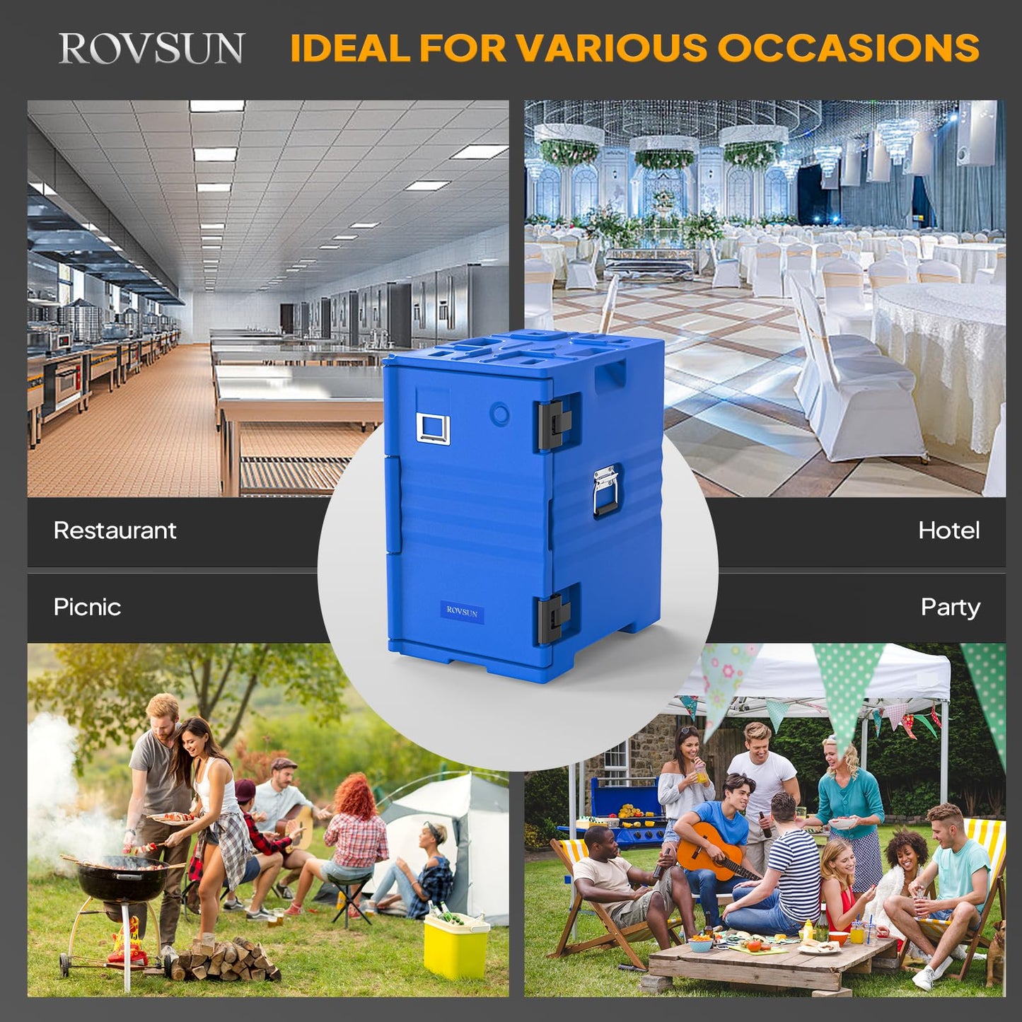 ROVSUN 109 QT Insulated Food Pan Carrier, Hot Box Food Warmer w/Wheels Double Buckles and Handles, Stackable Hot Boxes for Catering Restaurant Canteen Family Party