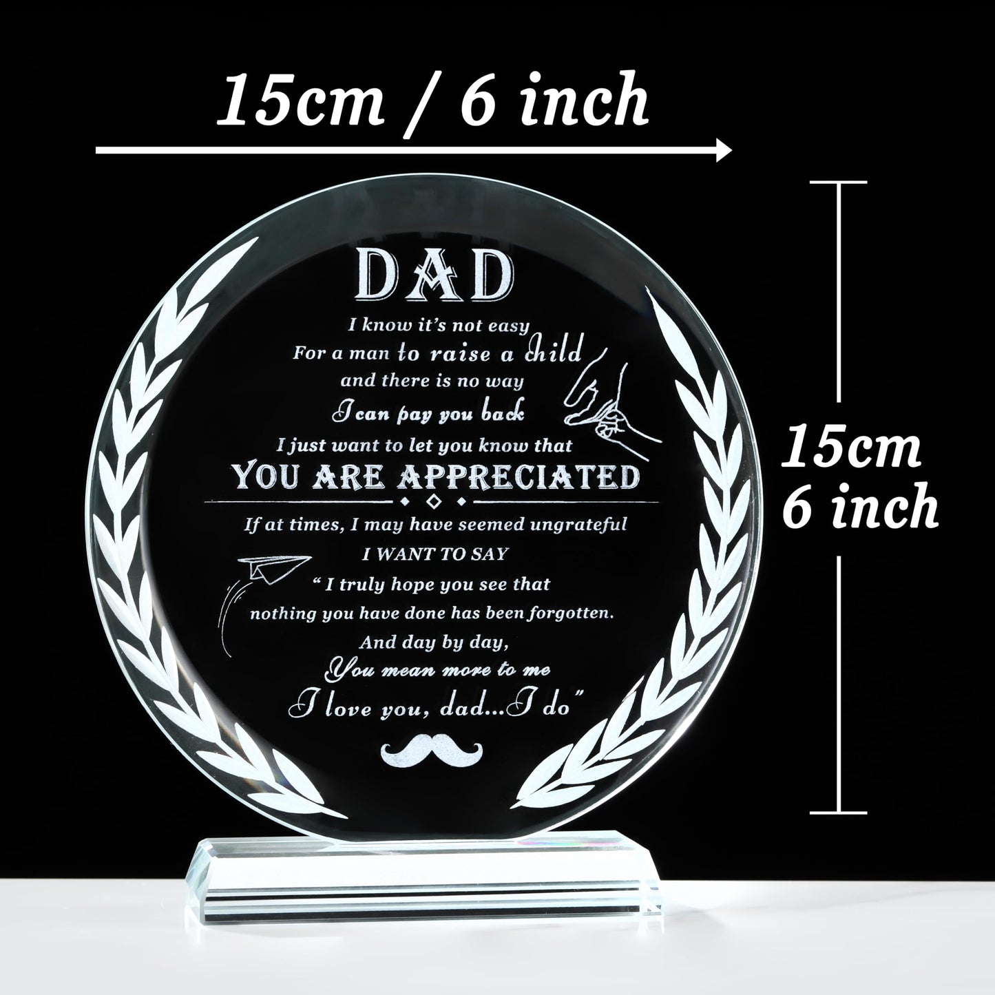 Qianwei Gifts for Dad Father's Birthday Day from Daughter Son Crystal Plaque Keepsake Present to My Dads Gift for Christmas Valentines New Year Thank You Gifts Ideas for Fathers