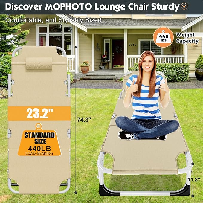 MOPHOTO Tanning Lounge Chair 5-Position, Outdoor Sunbathing Chairs Folding Chaise Lounge, Sun Tanning Lounger with Face Hole, Perfect for Pool Beach Patio Sunbathing
