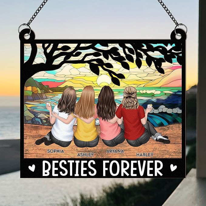 Macorner Personalized Window Hanging Suncatcher Ornament - Friendship Gifts for Women, Bestie Birthday Gifts - Tree Version
