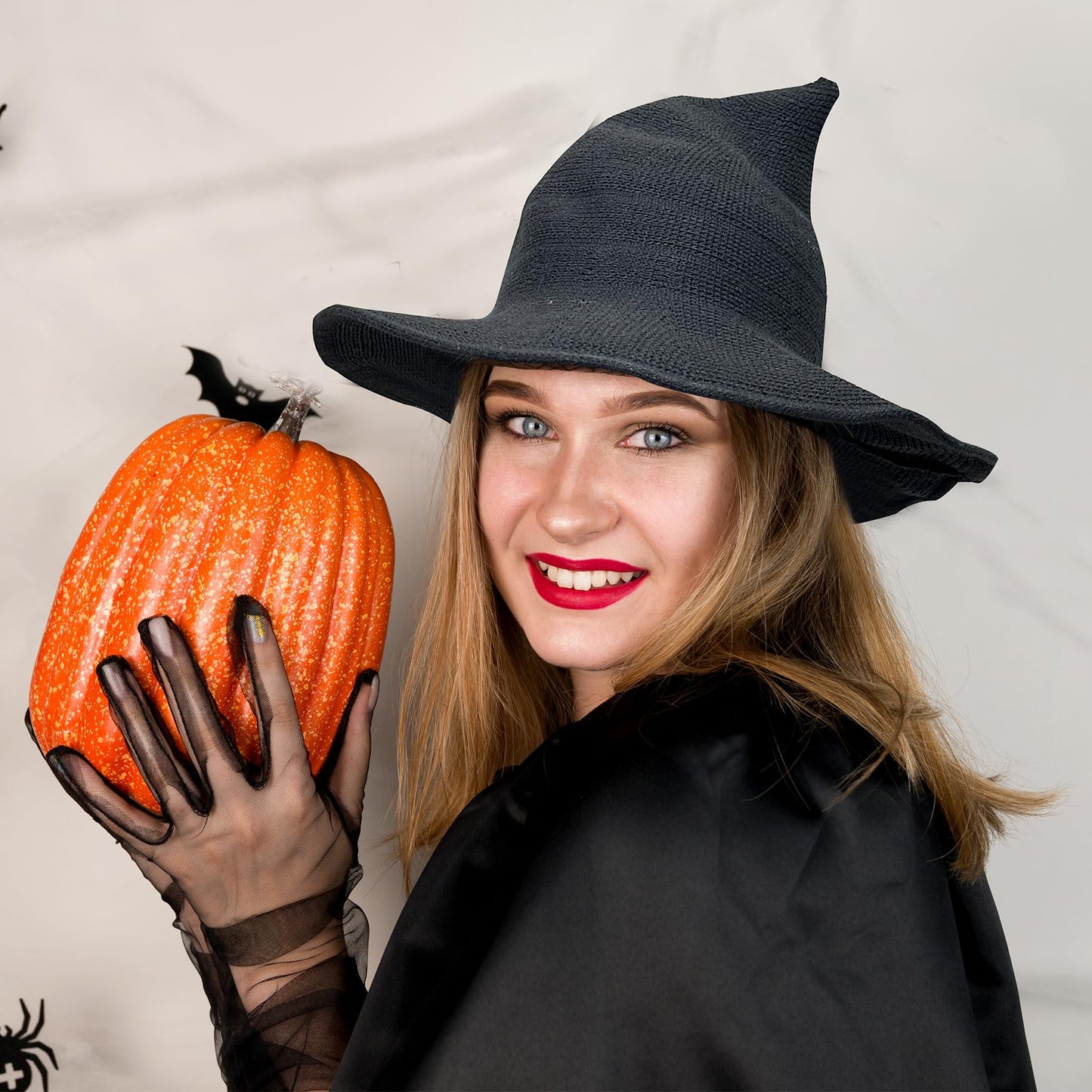 Lanzom Women Lady Halloween Witch Hat Wool Knitted Cap for Party Masquerade Cosplay Costume Accessory (Black, One Size)