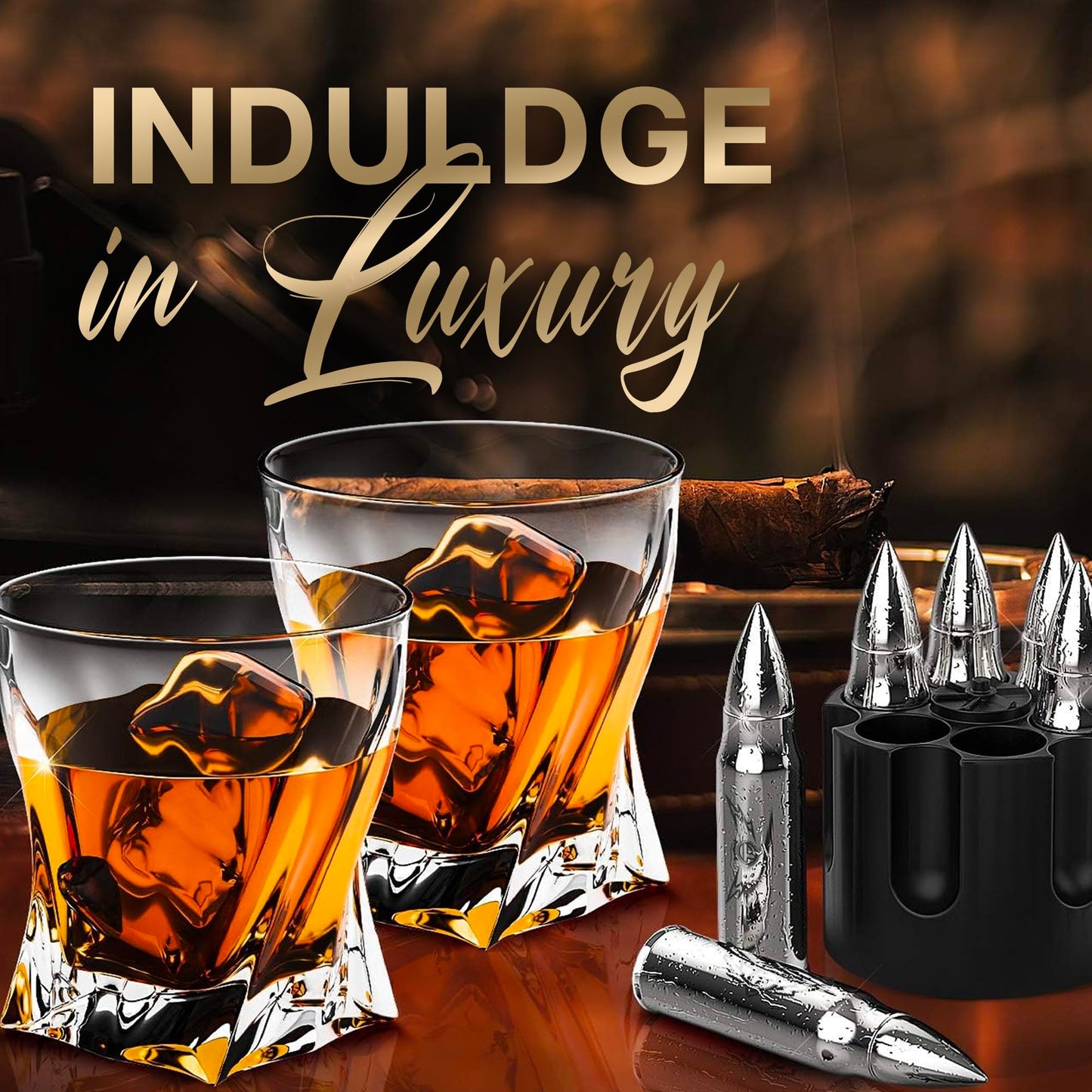 Whiskey Stones Gift Set – 6 Metal Ice Cubes | Stainless Steel Whiskey Rocks for Bourbon & Scotch | Cool Whiskey Gifts for Men, Dad, Boyfriend | Valentine's, Father’s Day, Stocking Stuffer