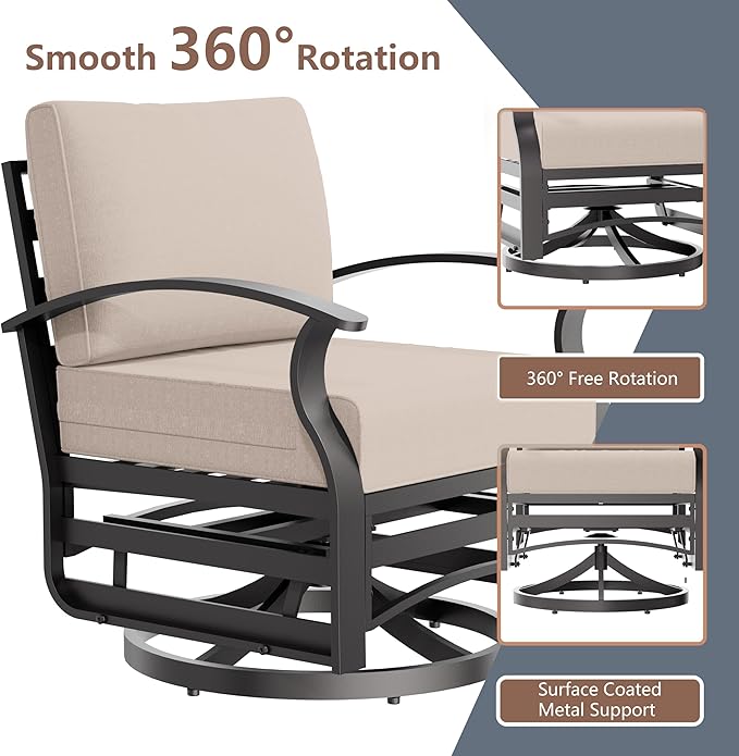 RTDTD Aluminum Outdoor Patio Furniture Set,7 Seats Patio Conversation Sets with Rectangular Coffee Table,Metal Patio Sectional Furniture Set with 2 Swivel Rocking Chairs,Sand