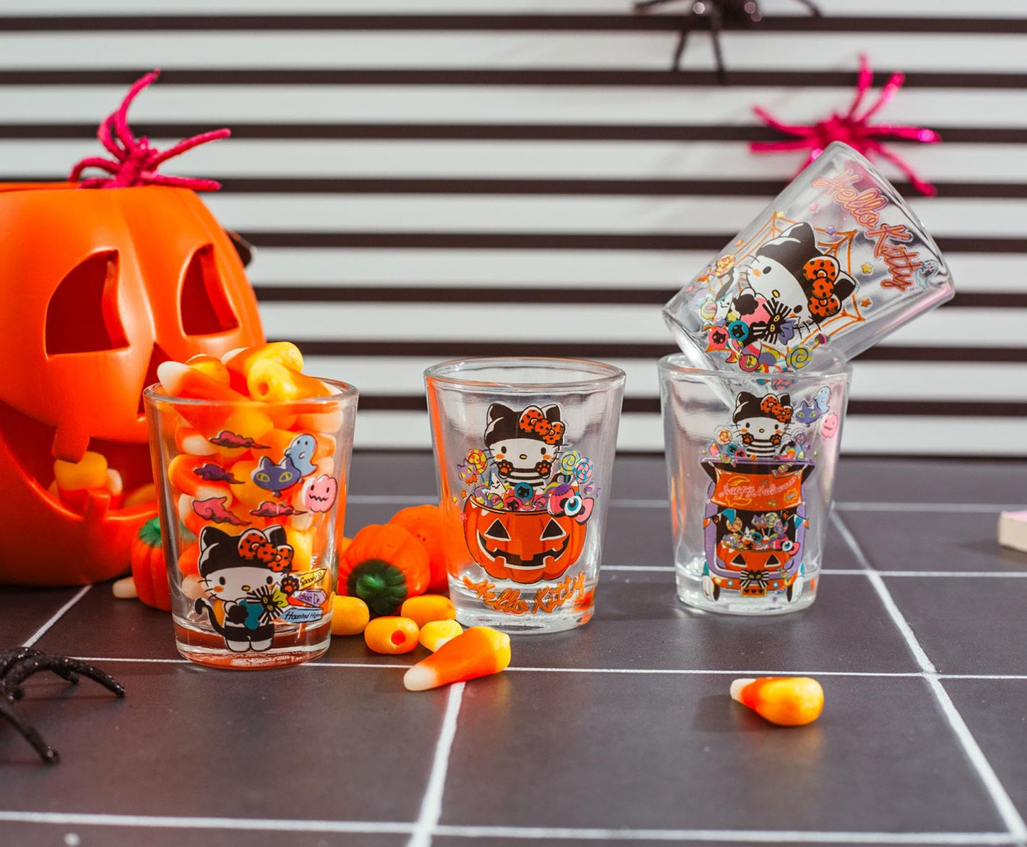 Sanrio Hello Kitty Halloween 2-Ounce Mini Whiskey Shot Glasses, Set of 4 | Home Bar Drinkware