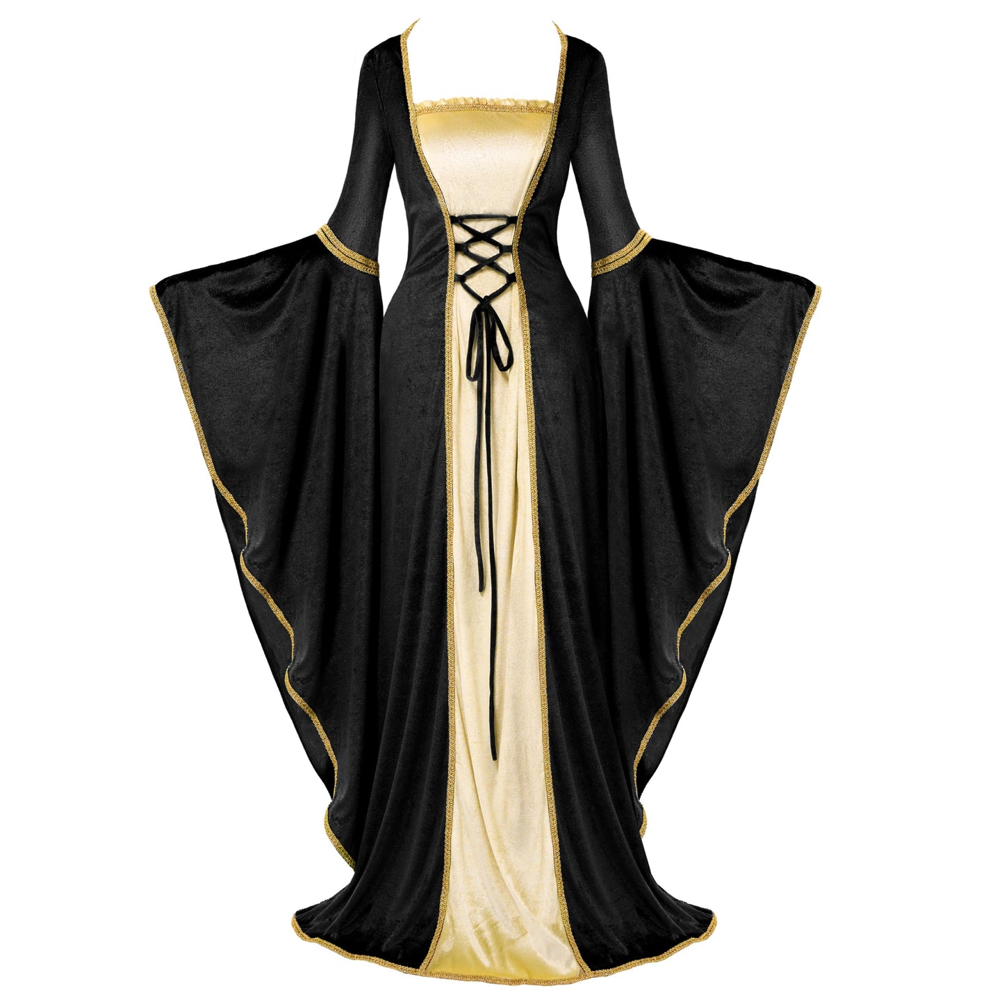 Spooktacular Creations Renaissance Costume Women, Black Velvet Medieval Dress for Women, Irish Fairy Renaissance Dress with Decorated Lace for Wedding, Halloween Cosplay Themed Party (Medium)