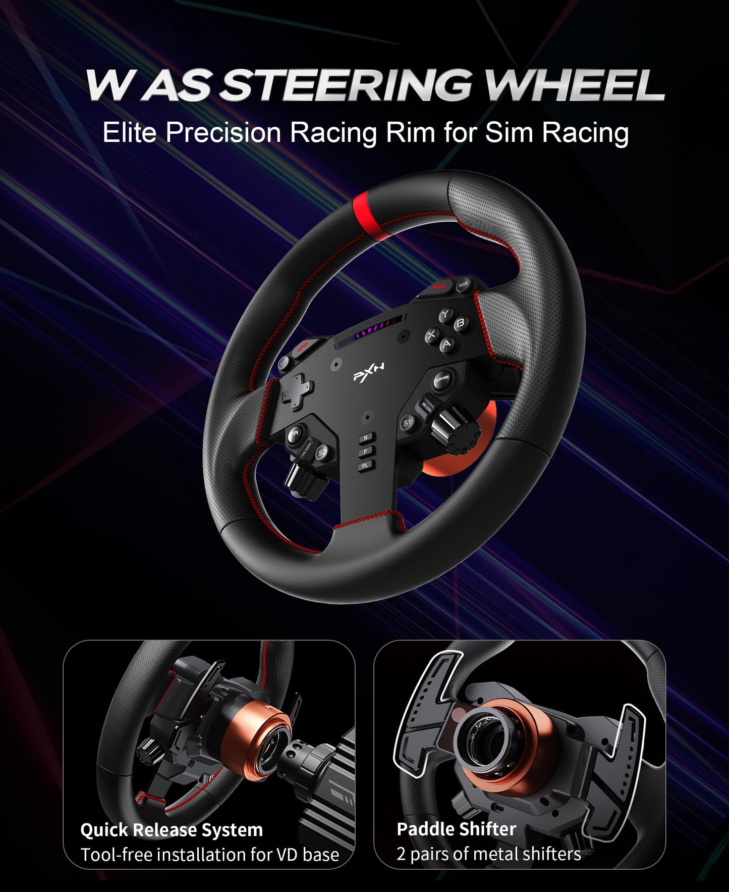 PXN VD4 Direct Drive Racing Wheel Bundle – 4Nm Servo Motor Base, 11 in Steering Wheel with Quick Release, Hall Effect Pedals, Table Clamp, PC Tuning Software Support, Racing Simulator Set for Windows