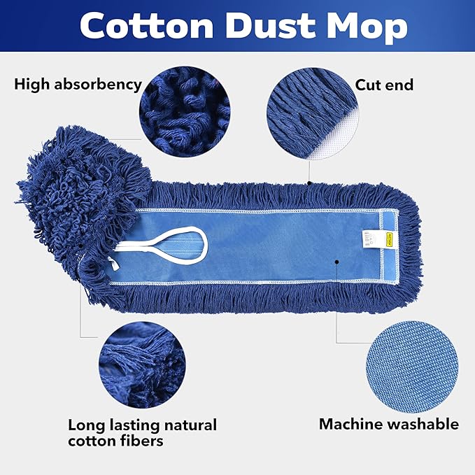 Matthew Cleaning 36'' Industrial Strength Cotton Dust Mop Refill Washable Replacement Heads for Residential & Commercial Use Fit Standard Dust Mop Frames, Hardwood, Laminate, Concrete Floors 1 Pack