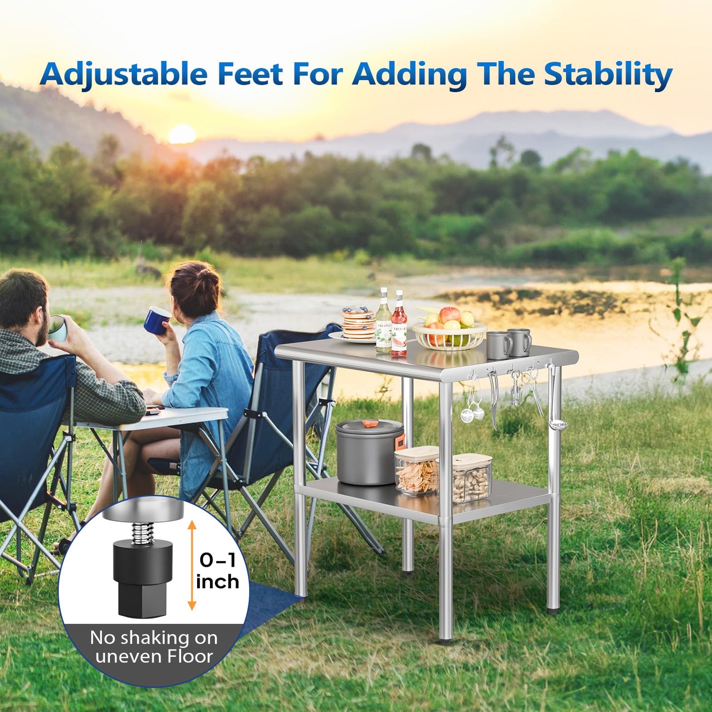 ROVSUN 36'' x 24'' Stainless Steel Table for Prep & Work,Commercial Worktables & Workstations, NSF Heavy Duty Metal Table with Adjustable UnderShelf for Kitchen Restaurant, Home, Hotel, Outdoor