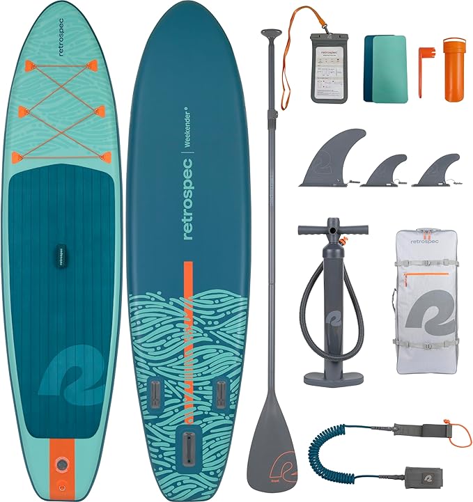 Retrospec Weekender Inflatable Stand Up Paddle Board Includes Paddle, Pump, and Accessories 10’6” Lightweight iSUP, Punctu...