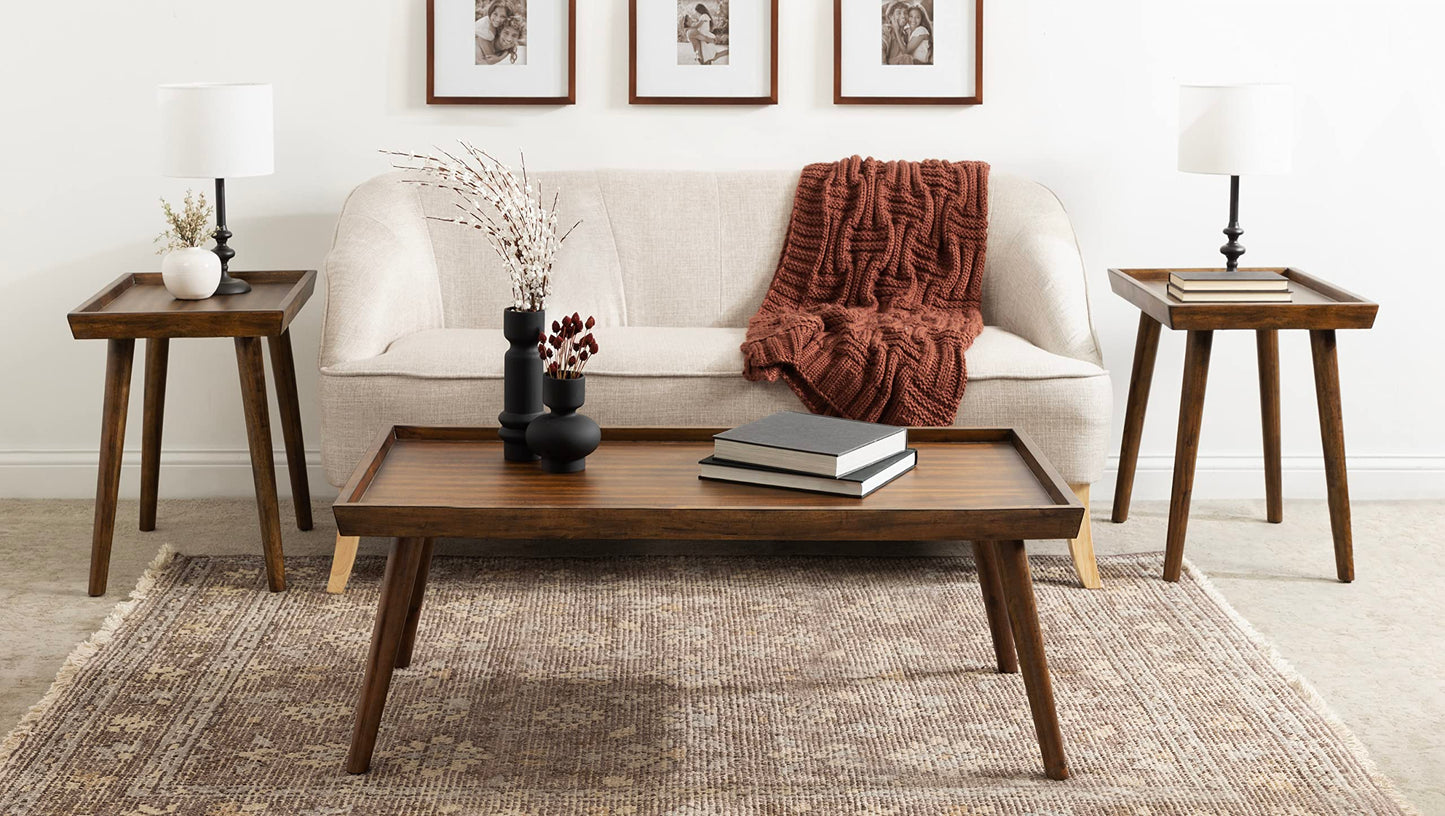 Kate and Laurel Eastmont Rectangle Wood Coffee Table; 46 x 22 x 17; Walnut Brown; Large Mid-Century Wooden Living Room Table with Stylish Tapered Legs and Adjustable Feet