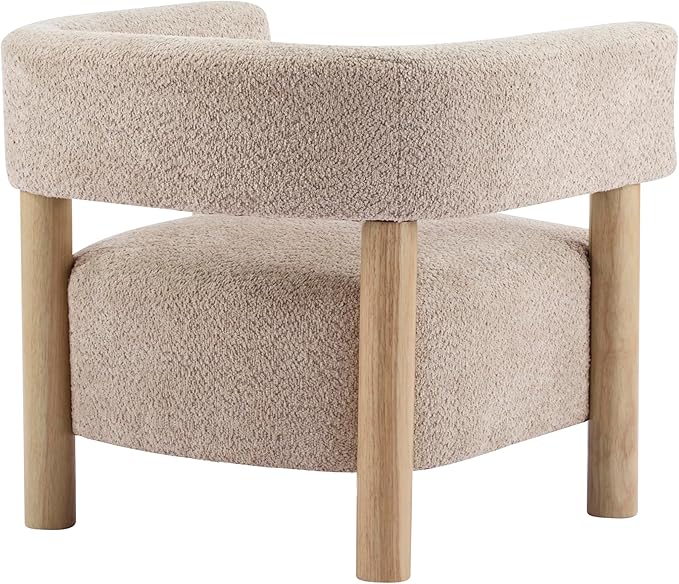 Christopher Knight Home Carly Low Profile Accent Chair, Round Backrest Side Chair, Living Room Armchair with Boucle Fabric Cushion, Comfy Reading Chair for Bedroom, Wooden Single Lounge Sofa, Wheat