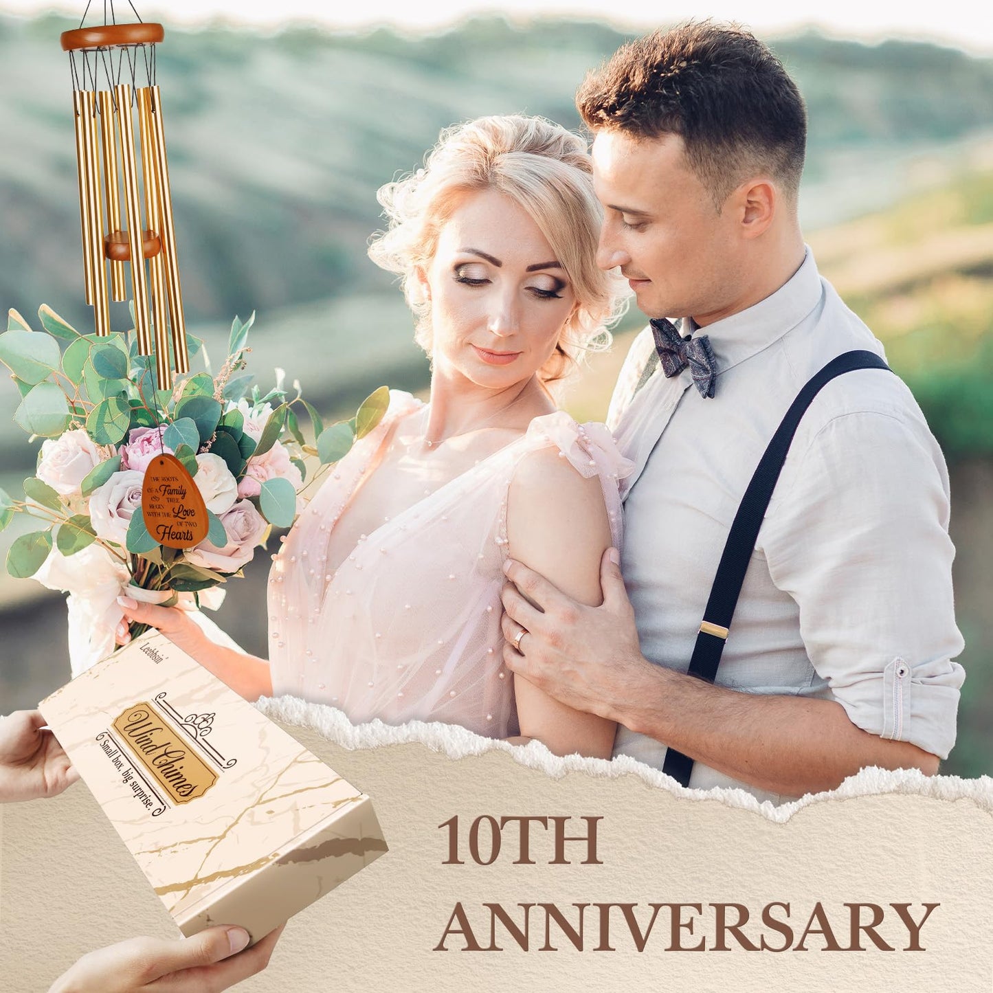 Leebbsin 10th Anniversary Wind Chime, 10th Anniversary Romantic Gifts for Him, Her, Couple, Men, Women, Wife, Husband, Newlywed, Aluminum Anniversary's Keepsake Gifts Ideas
