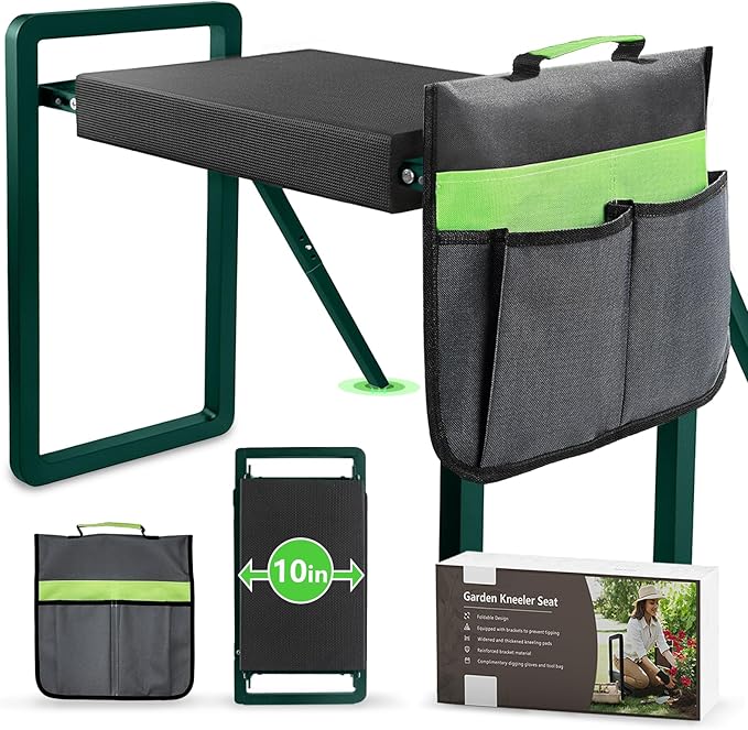 seasky Foldable Garden Kneeler and Seat, Anti-Tipping Gardening Bench Widened Thick Soft Kneeling Pad，Heavy Duty Gardening Stool with Garden Tool Bag, Gardening Gift for Women(Without Gloves)