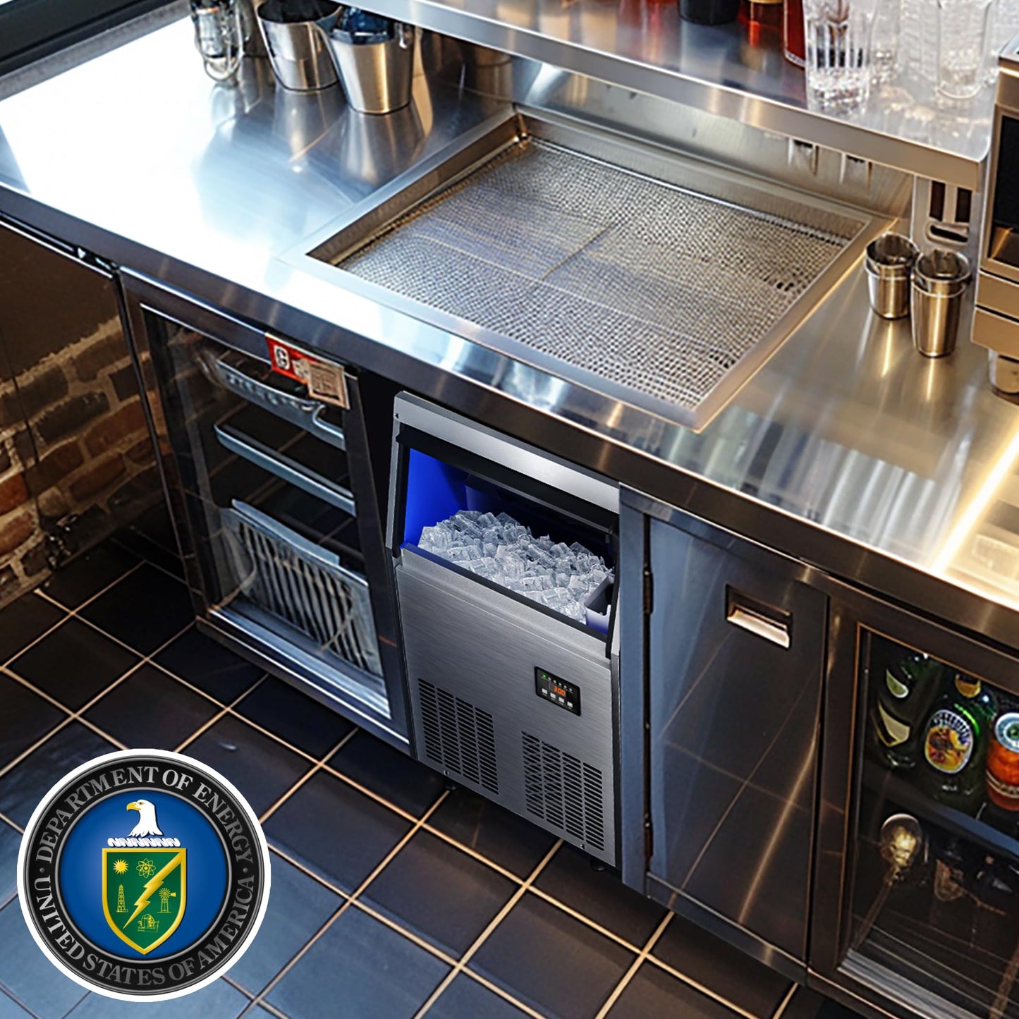 Coolski Commercial Ice Maker Machine 200LBS/24H, Under Counter Ice Maker with 35LBS Storage Capacity, Stainless Steel Ice Machine for Restaurant Home Bar, DOE