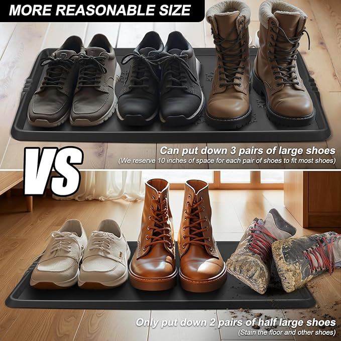 Azadx Rubber Boot Tray, Shoe Trays for Entryway, Versatile Boot Mat Tray with Raised Edge, Rubber Door Mat for Outdoor Doormats, 16x32 Inch 2 Pack