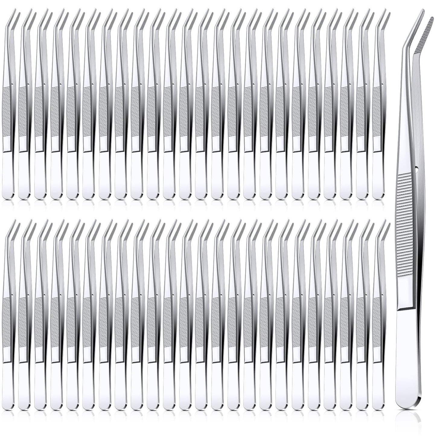Honoson 48 Pcs Stainless Steel Tweezers for Crafting with Curved Serrated Tip Multipurpose Forceps Sewing Machine Tweezers Bulk