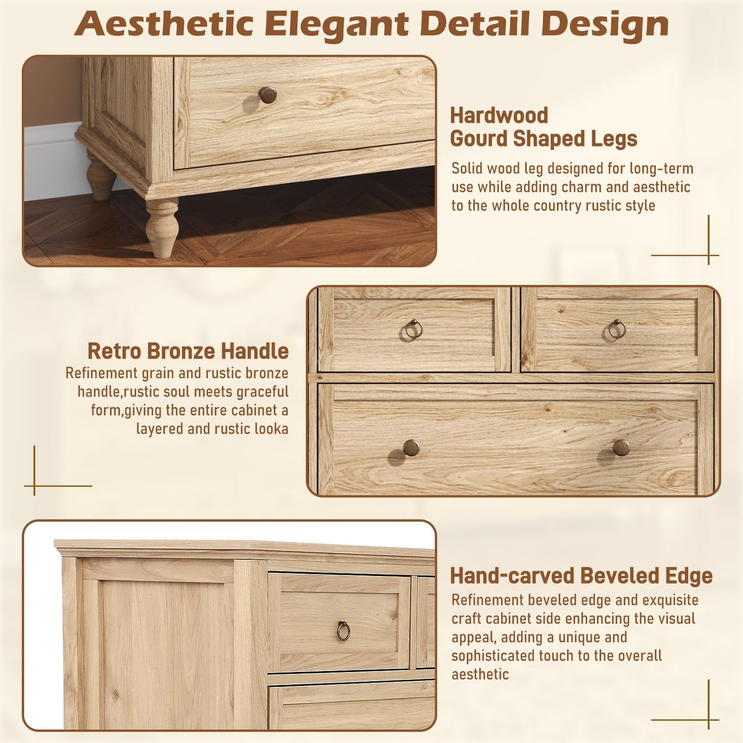 chartustriable 65inch Large Long Drawer Dresser w/Deep Drawers,Rustic Wood 8 Drawer Dresser with Large Capacity for Living Room,Wooden Chest of Drawers for Bedroom,Living Room,Entryway,Oak