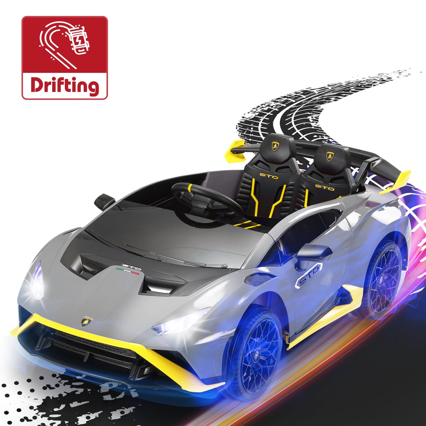 TOBBI Kids Ride on 24V Licensed Lamborghini STO Electric Car for Kids 3-6 Battery Powered Ride on Toys Lambo Sports Car with Remote Control Motorized Drift Vehicle High Speed 10km/h, Gray