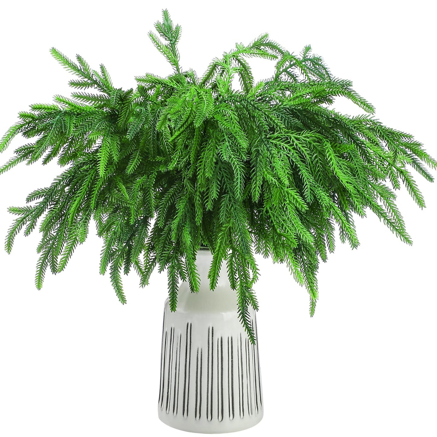 Jutom 12 Pcs Christmas Norfolk Pine Branches, Artificial Norfolk Branch Faux Stem Greenery Pine Picks for Vase DIY Crafts Christmas Garland Wreath Making Home Decor (18 Inches)