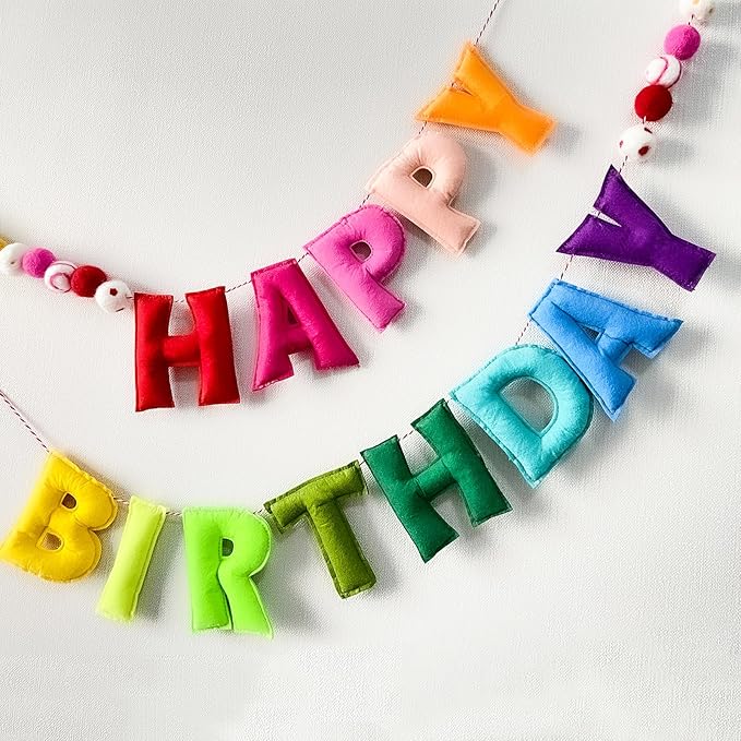 Pre-Strung Happy Birthday Banner - Felt Ball Garland - Reusable HAPPY BIRTHDAY Garland, Rainbow Party Decorations, Persona...