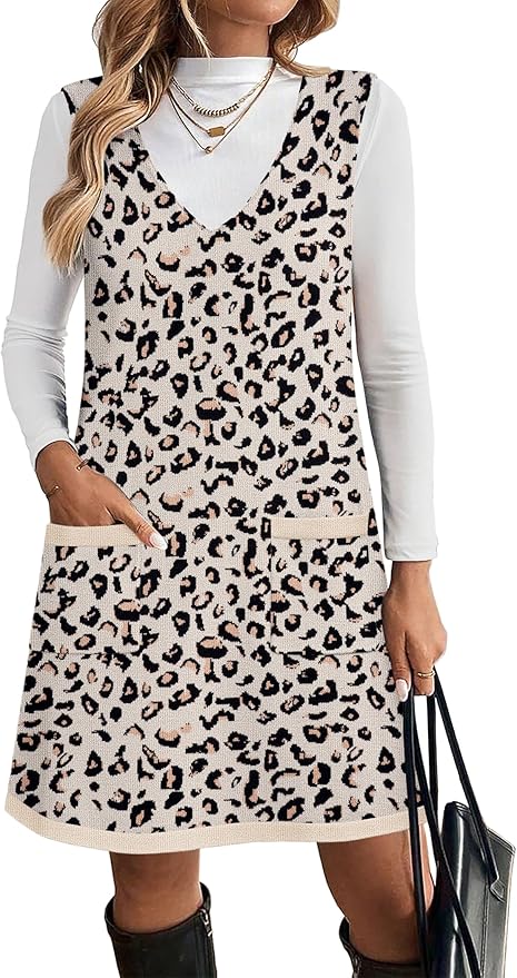 Zeagoo Women's Sweater Vest Dresses for Women 2025 V Neck Sleeveless Knit Pullover Sweater with Pockets Fall Winter Outfits