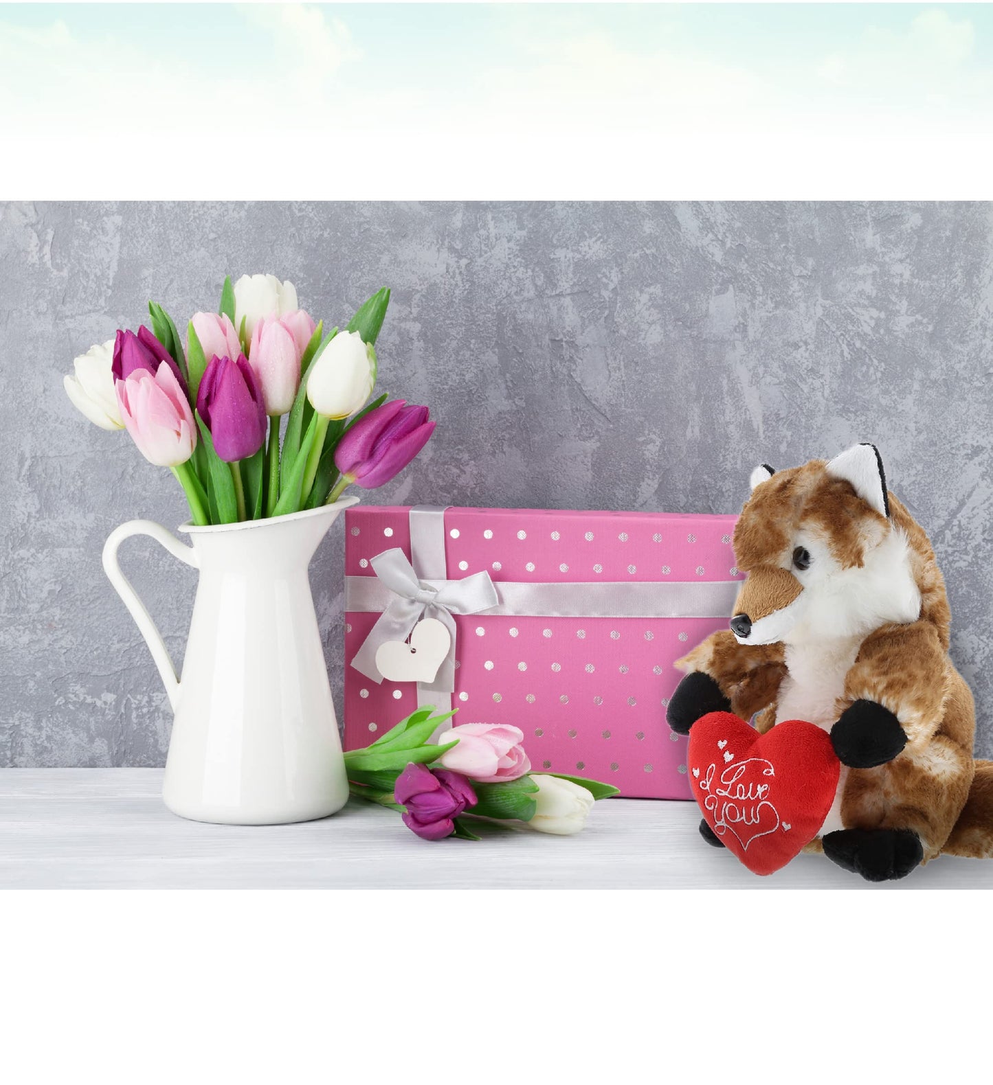 DolliBu I Love You Valentine Plush Brown Fox - Cute Stuffed Animal with Red Heart and Name Personalization Gift for Valentines Day, Birthday, Anniversary, Romantic Date - 9.5 Inches