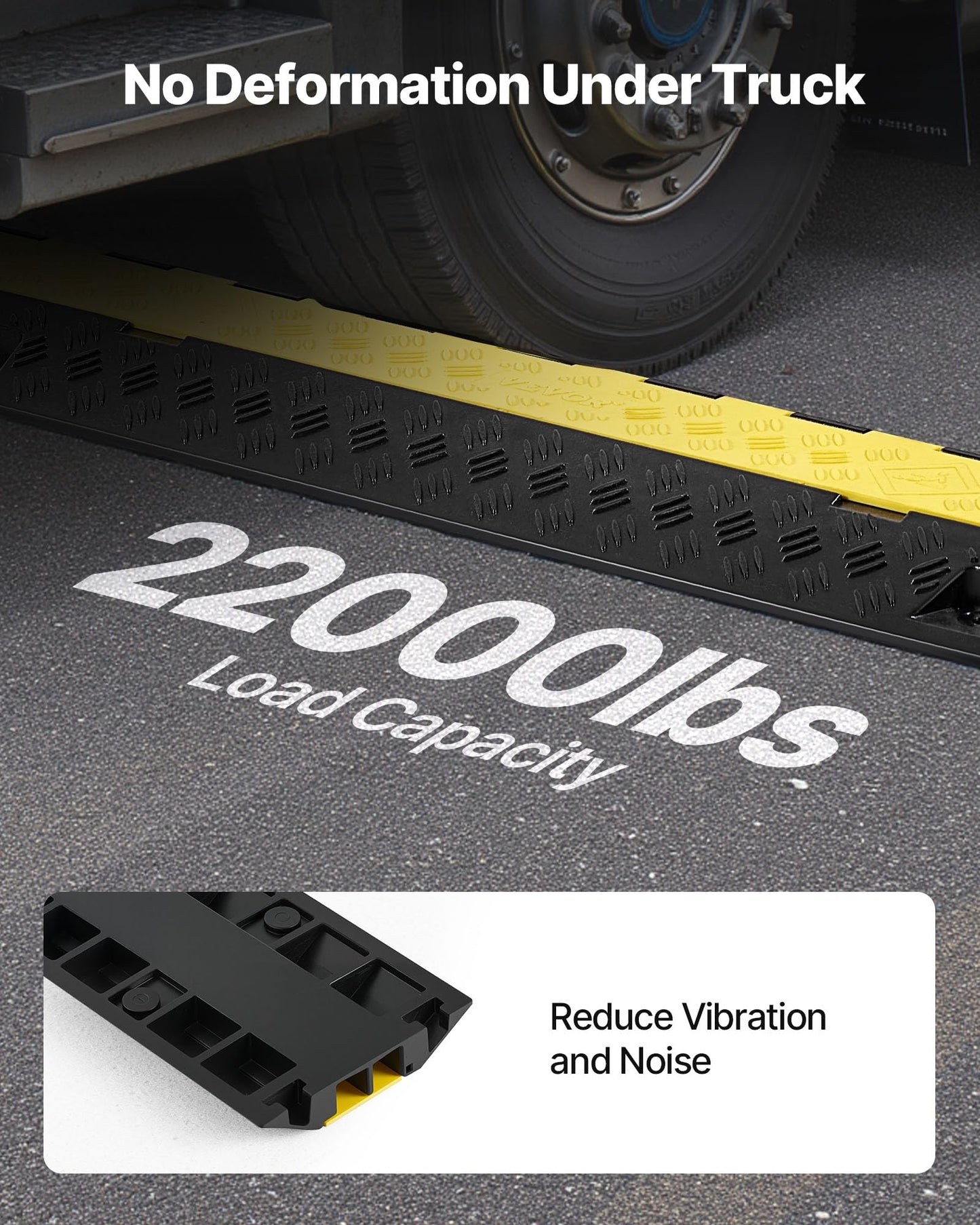 Vevor 3 Pcs Rubber Cable Protector Ramp, 2 Channel Heavy Duty Tpu Floor Cord Hose Wire Cover, 1.2 W X 1.1 H Channel Size, Tr