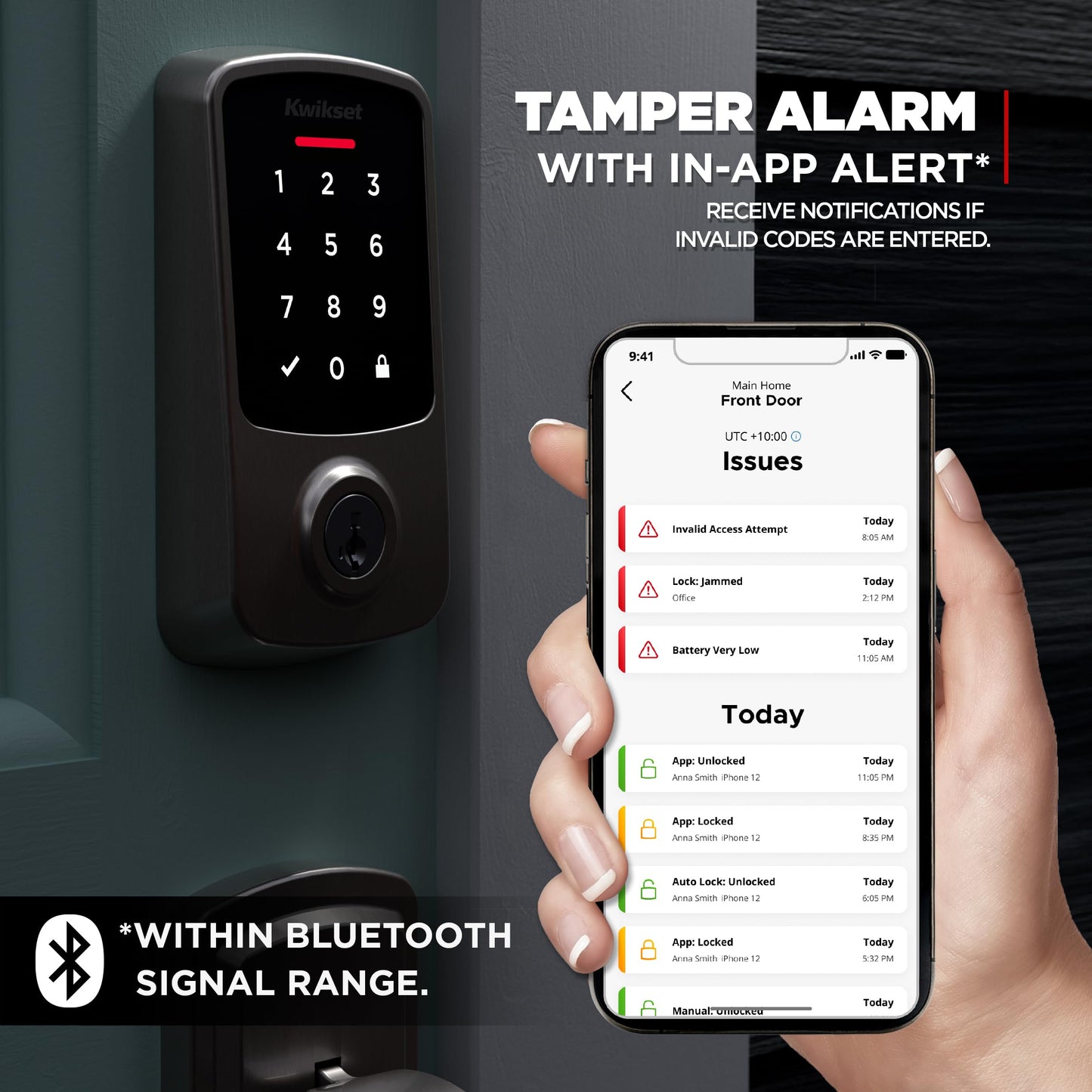 Kwikset Aura Reach Smart Lock Matter Over Thread and Bluetooth Enabled Keyless Entry Door Lock Deadbolt, BHMA Certified, Proximity Wakeup, Geofence Auto-Unlock Matte Black