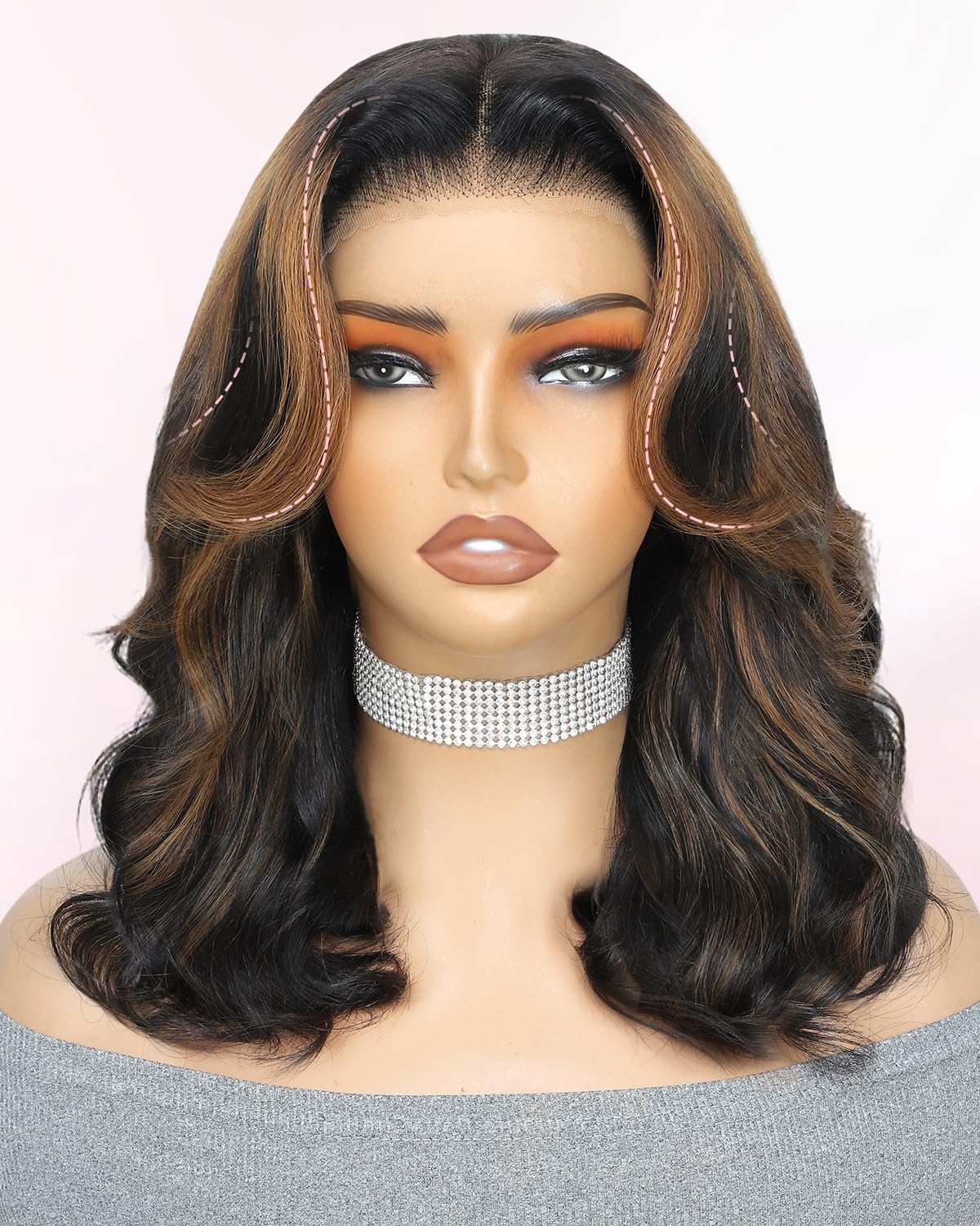 250 Density Highlight Bob Wig Human Hair With Layered Curtain Bangs Face-Framing 6x6 Glueless Wigs Human Hair Pre Plucked Pre Cu