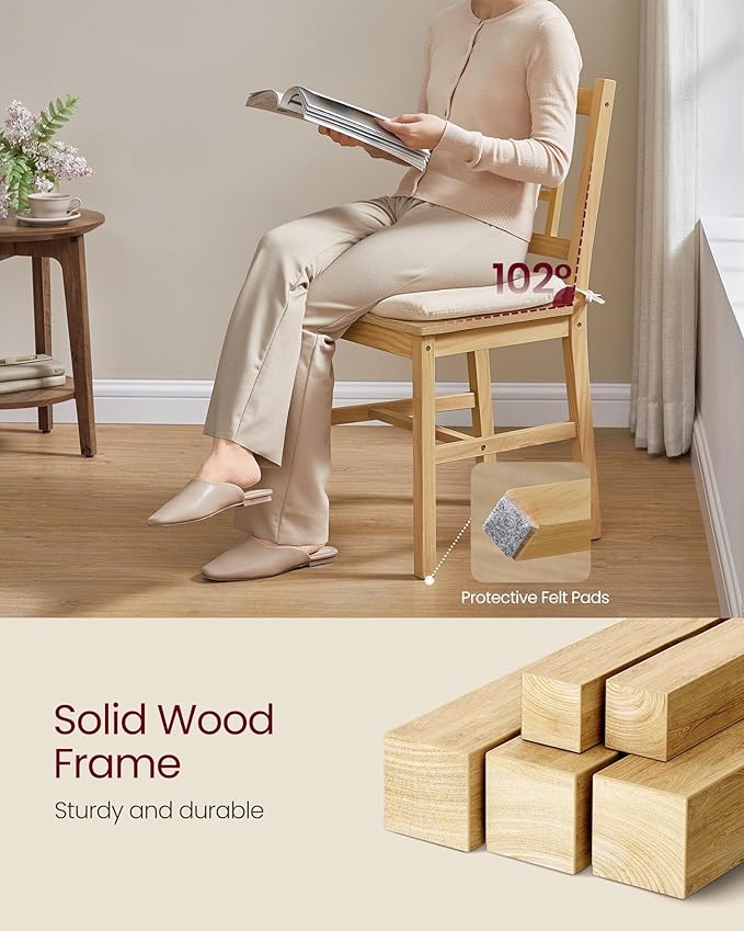 VASAGLE Wooden Dining Chairs, Set of 6, Kitchen and Dining Room Chairs, Removable Cushion, Curved Back, Each Supports 264 lb, Golden Oak UKDC150N16