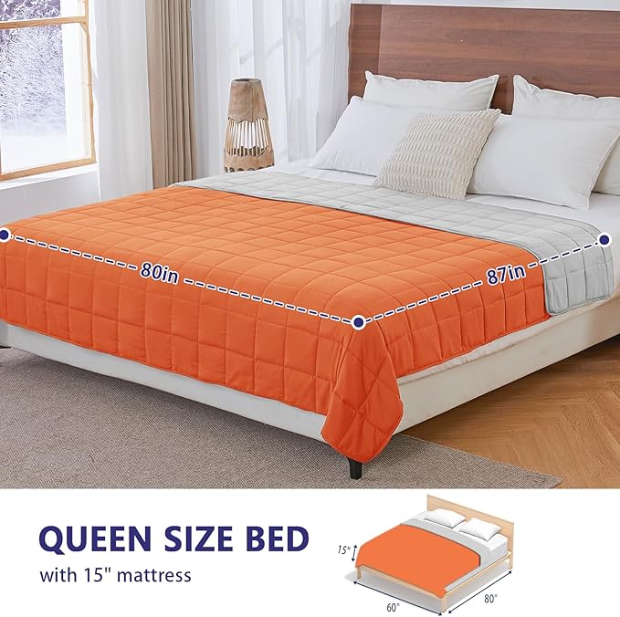 King Size Weighted Blanket for Adults (20 lbs, 80” x 87”, Orange) Cooling Heavy Blanket for Sleeping Perfect for 190-210 lbs, Breathable Blanket for Adults & Couple All Season, Machine Washable