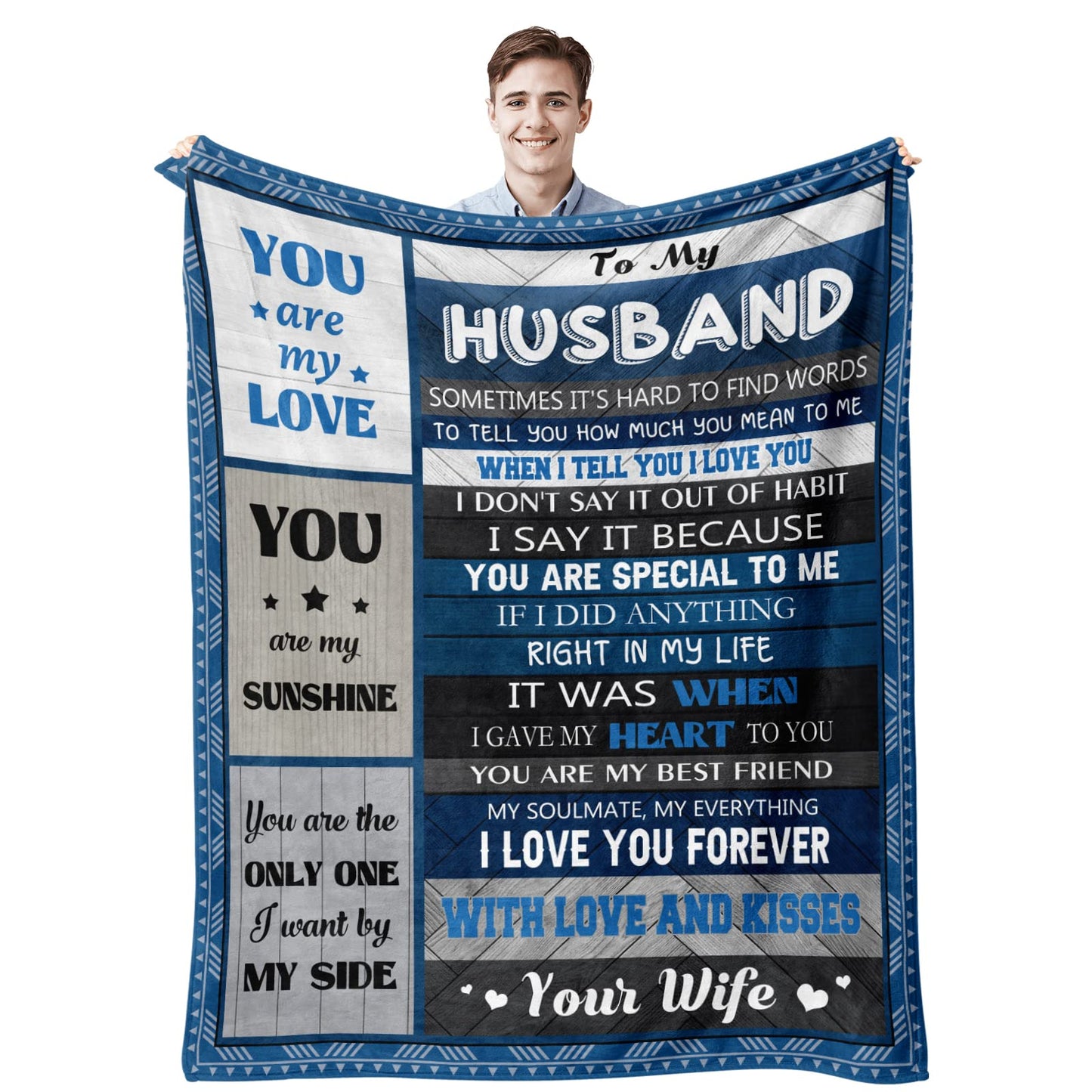 Quilazy Gifts for Him Husband, Husband Birthday Gift, Husbands Gifts from Wife, Best Mens Wedding Anniversary Christmas Fathers/Valentines Day Love Birthday Gift for Him Men Husbands Blanket 60"X 50"