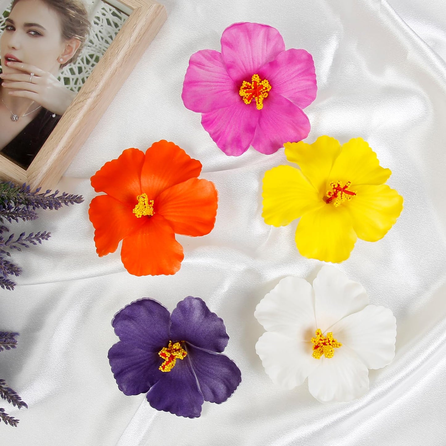 WOVOWOVO Hawaiian Flower Hair Clips for Women 5Pcs Flower Clips for Hair 4    Plumeria Hibiscus Hair Clip Artificial Flowers for