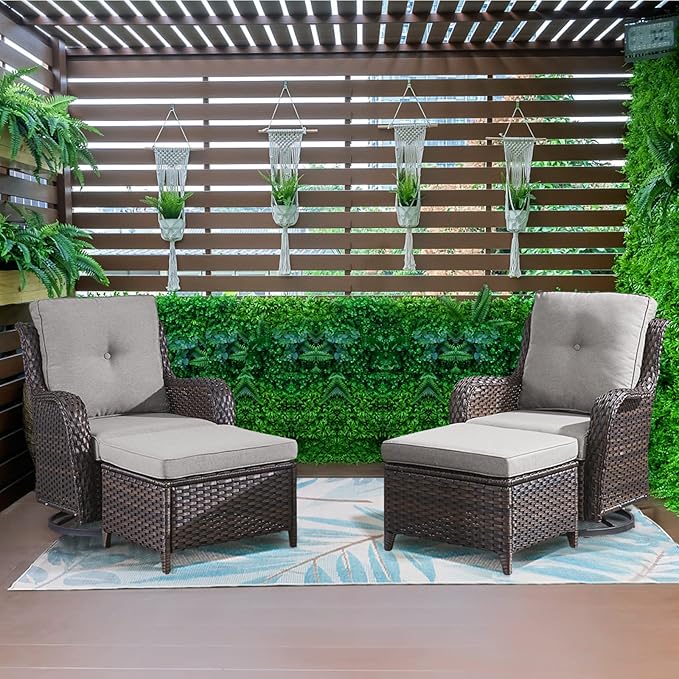 Belord Wicker Outdoor Furniture Patio Furniture Set - 6 Piece Patio Conversation Set with Swivel Rocker Chairs, Loveseat Sofa, Ottomans and Coffee Table, Gray Cushion