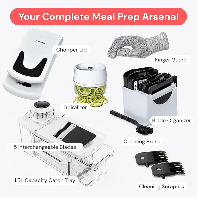 Fullstar Mandoline Slicer for Kitchen - Vegetable Chopper, Onion Potato Food Veggie Fruit Slicer and Cutter with Container, Kitchen Gadgets & Gifts, Home Essentials (6 in 1, Black/White)