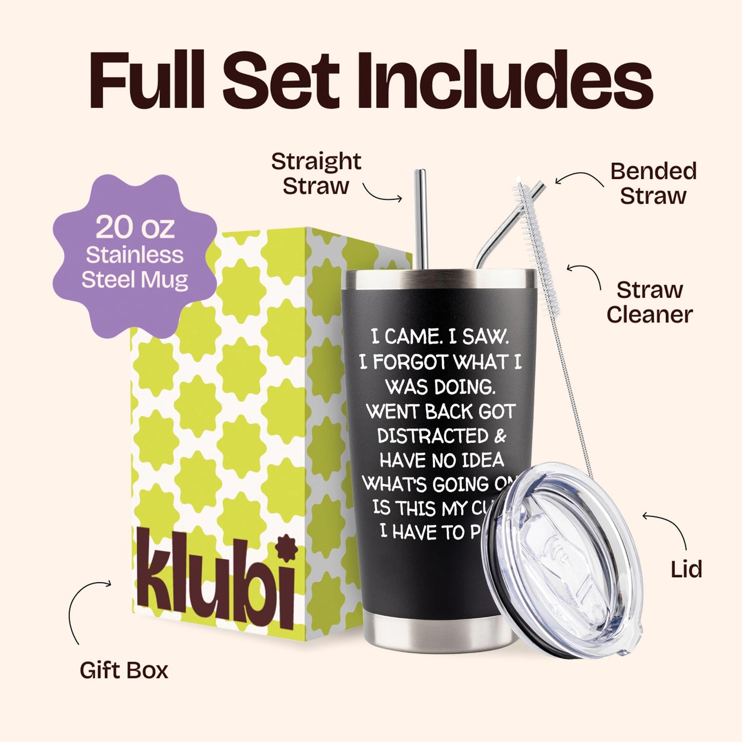 KLUBI Birthday Gifts for Women Men - I Came I Saw I Forgot Tumbler 20oz Black Gag Gifts Funny Adult Grandpa for Him Drinking Cups for Elderly Senior Citizen Tumbler I Came I Saw I Forgot Coffee Mug